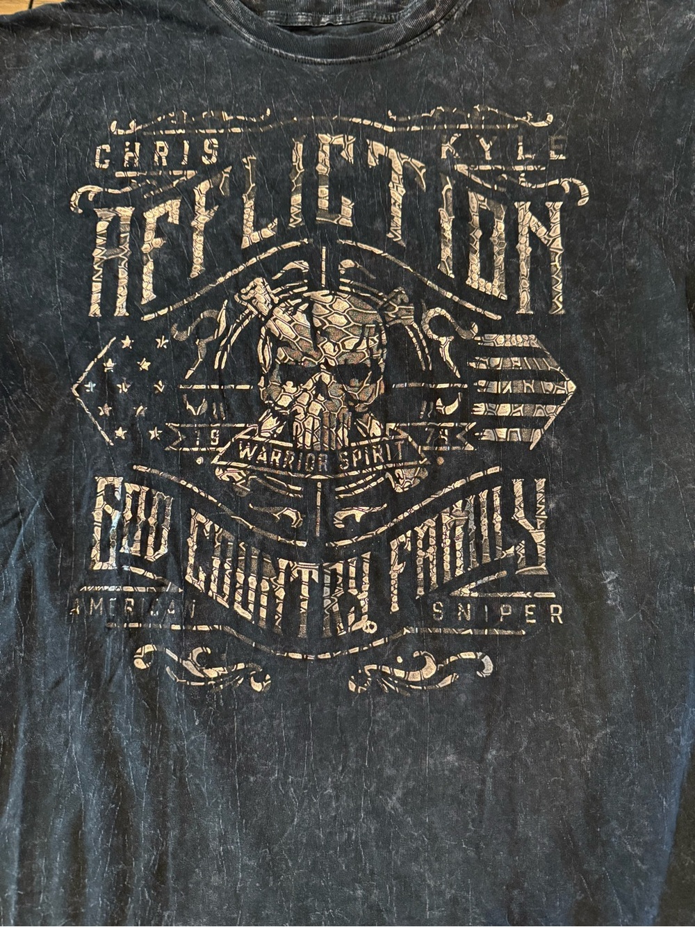 Chris Kyle Affliction Black and Cream Distressed Skull Graphic Tee